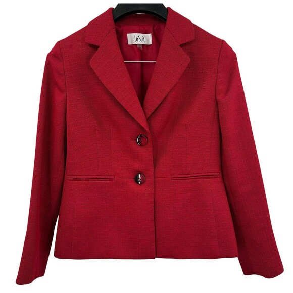 LeSuit Jones New York Skirt Suit Size 6 Red Tweed Black Pencil Career Classic - Picture 2 of 15